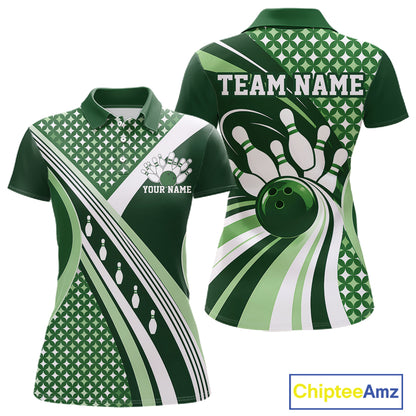 Custom Green Classic Retro Matching Bowling Team League Shirt, Bowling Women Polo Shirt IPHW12365