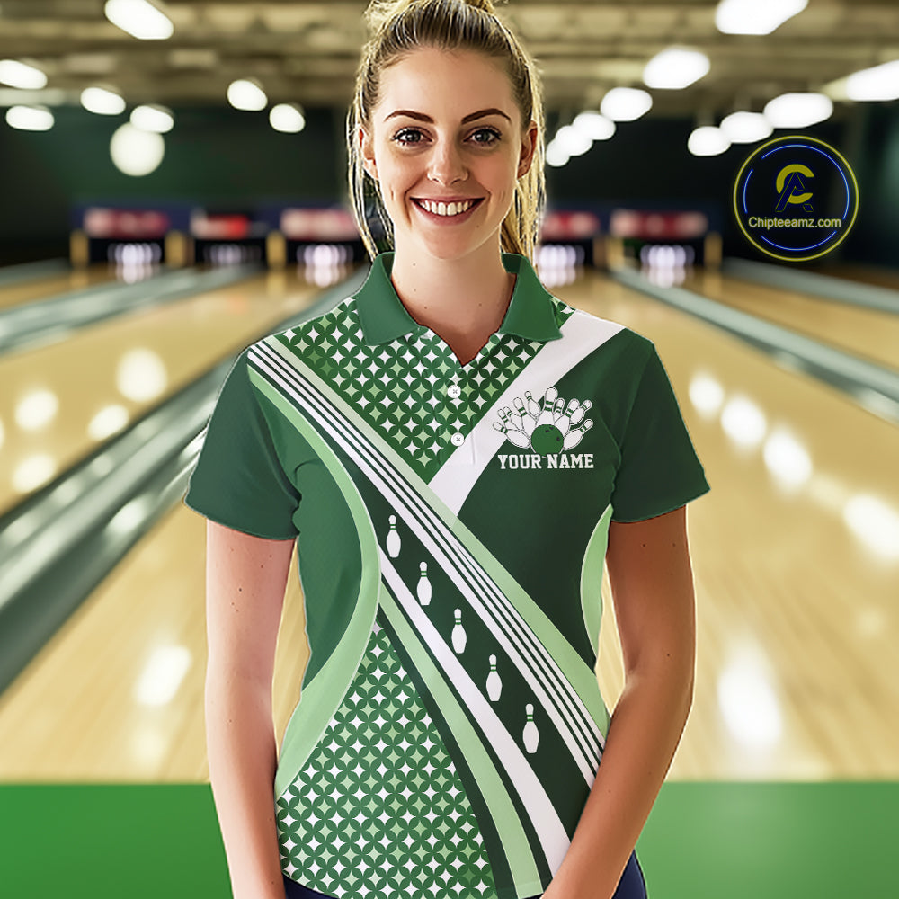 Custom Green Classic Retro Matching Bowling Team League Shirt, Bowling Women Polo Shirt IPHW12365