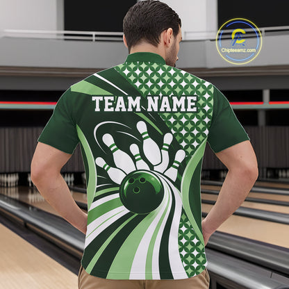 Custom Green Classic Retro Matching Bowling Team League Shirt, Bowling Men Quarter Zip Shirt IPHW12365