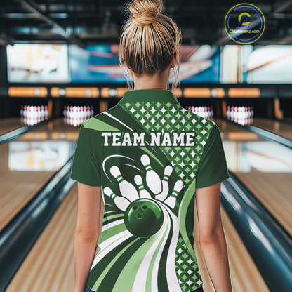 Custom Green Classic Retro Matching Bowling Team Shirt, Bowling Women Quarter-Zip Shirt IPHW12365