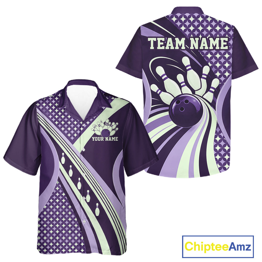 Custom Purple Classic Retro Matching Bowling Team League Shirt, Bowling Men And Women Button Up Shirt IPHW12366