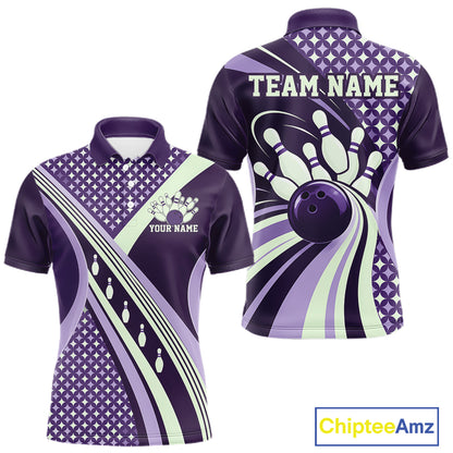 Custom Purple Classic Retro Matching Bowling Team League Shirt, Bowling Men Polo Shirt IPHW12366