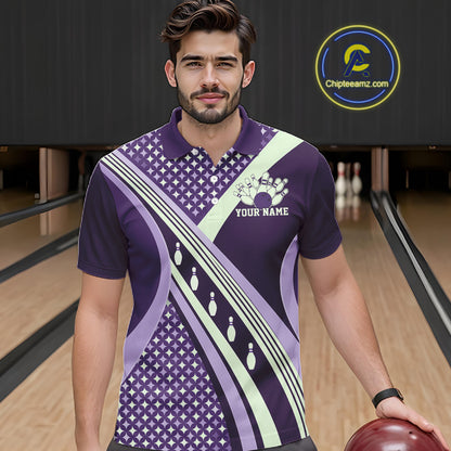 Custom Purple Classic Retro Matching Bowling Team League Shirt, Bowling Men Polo Shirt IPHW12366