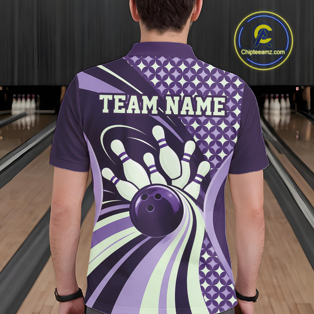Custom Purple Classic Retro Matching Bowling Team League Shirt, Bowling Men Polo Shirt IPHW12366