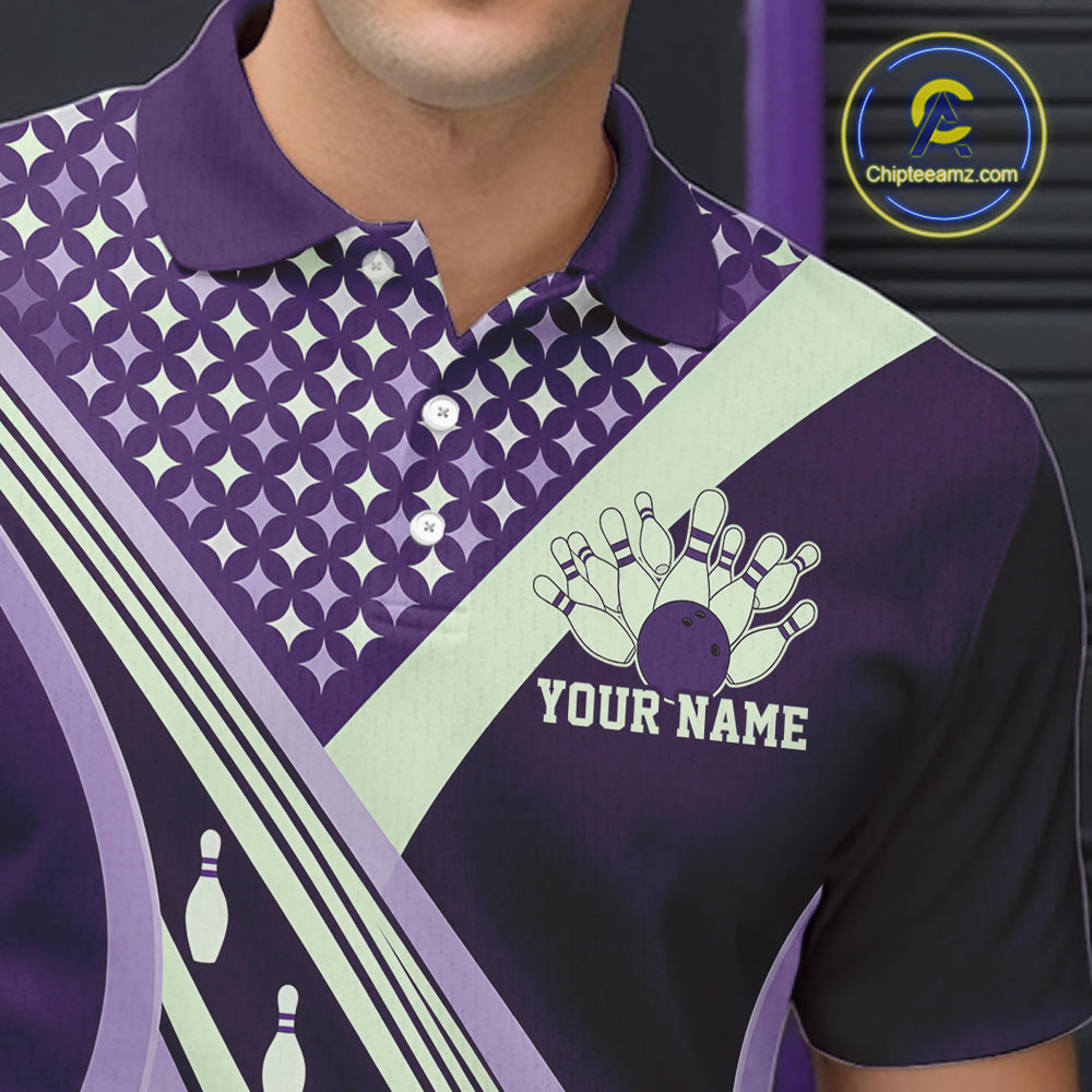 Custom Purple Classic Retro Matching Bowling Team League Shirt, Bowling Men Polo Shirt IPHW12366