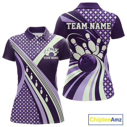 Custom Purple Classic Retro Matching Bowling Team League Shirt, Bowling Women Polo Shirt IPHW12366