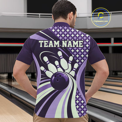 Custom Purple Classic Retro Matching Bowling Team League Shirt, Bowling Men Quarter Zip Shirt IPHW12366