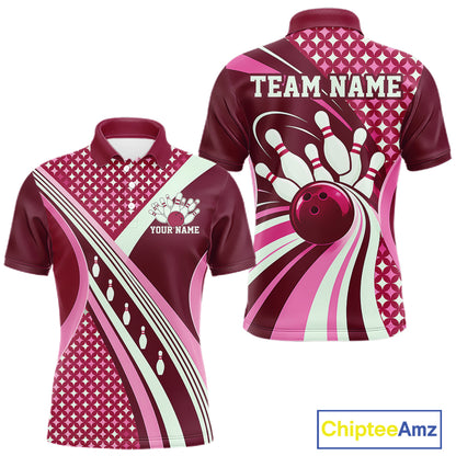Custom Pink Classic Retro Matching Bowling Team League Shirt, Bowling Men Polo Shirt IPHW12367