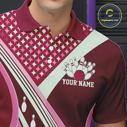 Custom Pink Classic Retro Matching Bowling Team League Shirt, Bowling Men Polo Shirt IPHW12367