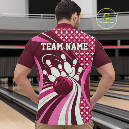 Custom Pink Classic Retro Matching Bowling Team League Shirt, Bowling Men Quarter Zip Shirt IPHW12367