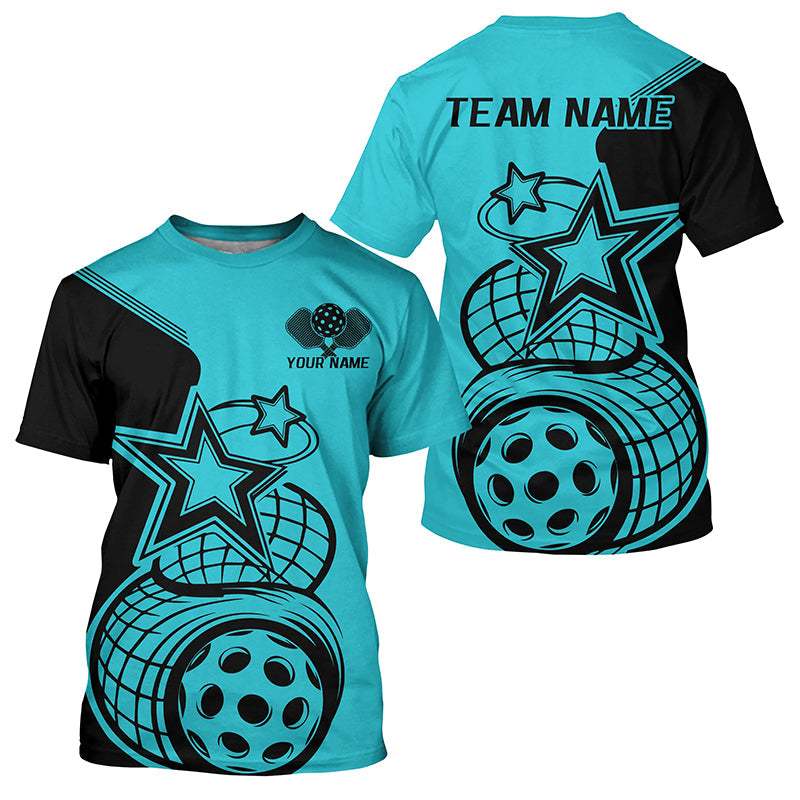 Black And Blue Custom Pickleball Star Pickleball T-Shirts For Men, Pickleball Apparel Team Outfits IPHW7832
