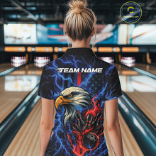 Load image into Gallery viewer, Custom Red And Blue Lightning Flame Eagle Women Bowling Shirt, Patriotic US Team Shirt IPHW10171