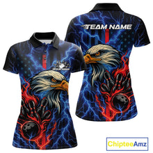 Load image into Gallery viewer, Custom Red And Blue Lightning Flame Eagle Women Bowling Shirt, Patriotic US Team Shirt IPHW10171
