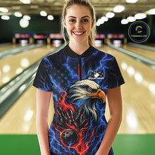 Load image into Gallery viewer, Custom Red And Blue Lightning Flame Eagle Women Bowling Shirt, Patriotic US Team Shirt IPHW10171