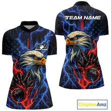 Load image into Gallery viewer, Custom Red And Blue Lightning Flame Eagle Women Bowling Shirt, Patriotic US Team Shirt IPHW10171