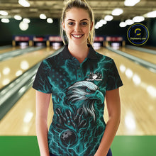 Load image into Gallery viewer, Custom Turquoise Blue Lightning Flame Eagle Women Bowling Shirt, Patriotic US Team Shirt IPHW10172