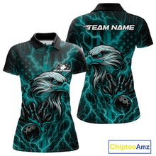 Load image into Gallery viewer, Custom Turquoise Blue Lightning Flame Eagle Women Bowling Shirt, Patriotic US Team Shirt IPHW10172