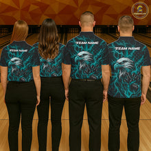Load image into Gallery viewer, Custom Turquoise Blue Lightning Flame Eagle Men Bowling Shirt, Patriotic US Team Shirt IPHW10172