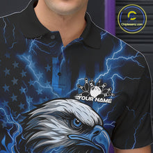 Load image into Gallery viewer, Custom Mid Blue Lightning Flame Eagle Men Bowling Shirt, Patriotic US Team Shirt IPHW10173