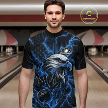 Load image into Gallery viewer, Custom Mid Blue Lightning Flame Eagle Men Bowling Shirt, Patriotic US Team Shirt IPHW10173