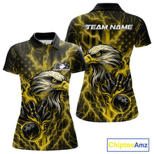 Load image into Gallery viewer, Custom Yellow Lightning Flame Eagle Women Bowling Shirt, Patriotic US Team Shirt IPHW10174