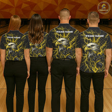 Load image into Gallery viewer, Custom Yellow Lightning Flame Eagle Men Bowling Shirt, Patriotic US Team Shirt IPHW10174