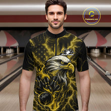 Load image into Gallery viewer, Custom Yellow Lightning Flame Eagle Men Bowling Shirt, Patriotic US Team Shirt IPHW10174