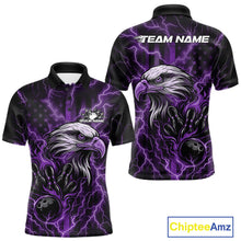 Load image into Gallery viewer, Custom Purple Lightning Flame Eagle Men Bowling Shirt, Patriotic US Team Shirt IPHW10175