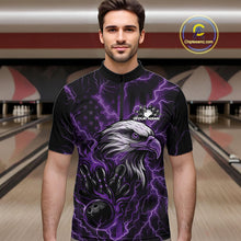 Load image into Gallery viewer, Custom Purple Lightning Flame Eagle Men Bowling Shirt, Patriotic US Team Shirt IPHW10175