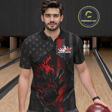 Load image into Gallery viewer, Custom Red Thin Line American Flag Patriotic Flame Bowling Team Men Polo Shirts IPHW10179