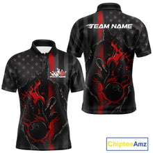 Load image into Gallery viewer, Custom Red Thin Line American Flag Patriotic Flame Bowling Team Men Polo Shirts IPHW10179