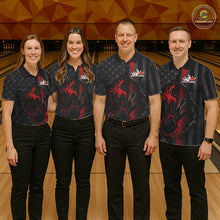 Load image into Gallery viewer, Custom Red Thin Line American Flag Patriotic Flame Bowling Team Men Polo Shirts IPHW10179