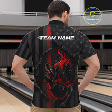 Load image into Gallery viewer, Custom Red Thin Line American Flag Patriotic Flame Bowling Team Men Quarter-Zip Shirts IPHW10179