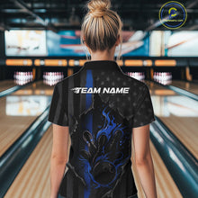 Load image into Gallery viewer, Custom Blue Thin Line American Flag Patriotic Flame Women Bowling Team Shirts IPHW10180