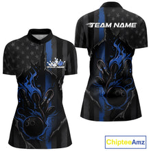 Load image into Gallery viewer, Custom Blue Thin Line American Flag Patriotic Flame Women Bowling Team Shirts IPHW10180