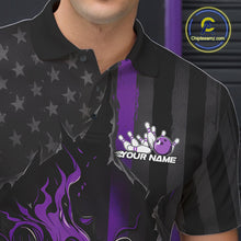 Load image into Gallery viewer, Custom Purple Thin Line American Flag Patriotic Flame Bowling Team Men Polo Shirts IPHW10183
