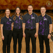 Load image into Gallery viewer, Custom Purple Thin Line American Flag Patriotic Flame Bowling Team Men Polo Shirts IPHW10183