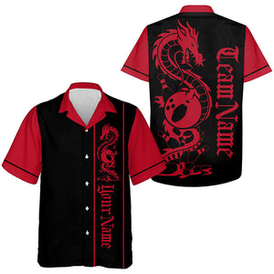 Custom Black And Red Dragon Bowling Hawaiian Shirts For Men And Women, Classic Retro Bowling Shirt IPHW8299