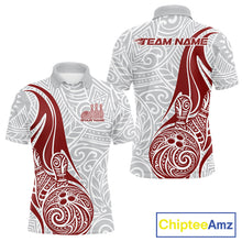 Load image into Gallery viewer, Custom Red Polynesian Tribal Bowling Men Polo Shirt, Maori Style Bowling Shirt IPHW10337