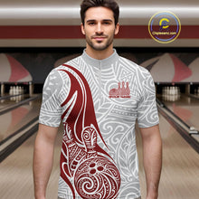 Load image into Gallery viewer, Custom Red Polynesian Tribal Bowling Men Quarter-Zip Shirt, Maori Style Bowling Shirt IPHW10337