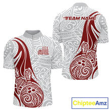 Load image into Gallery viewer, Custom Red Polynesian Tribal Bowling Men Quarter-Zip Shirt, Maori Style Bowling Shirt IPHW10337