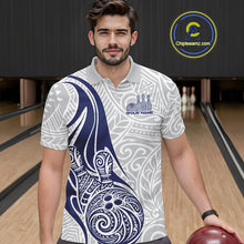 Load image into Gallery viewer, Custom Blue Polynesian Tribal Bowling Men Polo Shirt, Maori Style Bowling Shirt IPHW10338