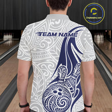 Load image into Gallery viewer, Custom Blue Polynesian Tribal Bowling Men Polo Shirt, Maori Style Bowling Shirt IPHW10338