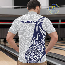 Load image into Gallery viewer, Custom Blue Polynesian Tribal Bowling Men Quarter-Zip Shirt, Maori Style Bowling Shirt IPHW10338