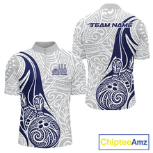 Load image into Gallery viewer, Custom Blue Polynesian Tribal Bowling Men Quarter-Zip Shirt, Maori Style Bowling Shirt IPHW10338