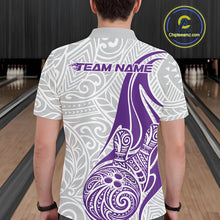 Load image into Gallery viewer, Custom Purple Polynesian Tribal Bowling Men Polo Shirt, Maori Style Bowling Shirt IPHW10339