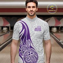 Load image into Gallery viewer, Custom Purple Polynesian Tribal Bowling Men Quarter-Zip Shirt, Maori Style Bowling Shirt IPHW10339