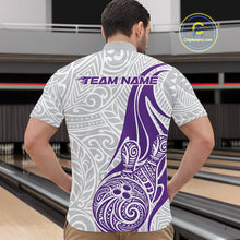 Load image into Gallery viewer, Custom Purple Polynesian Tribal Bowling Men Quarter-Zip Shirt, Maori Style Bowling Shirt IPHW10339