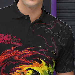 Custom Rainbow Flame Bowling Team Polo Shirts For Men, Colorful Bowling League Shirt IPHW8740