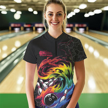 Load image into Gallery viewer, Custom Rainbow Flame Bowling Team Women Quarter-Zip Shirts, Colorful Bowling League Shirt IPHW8740